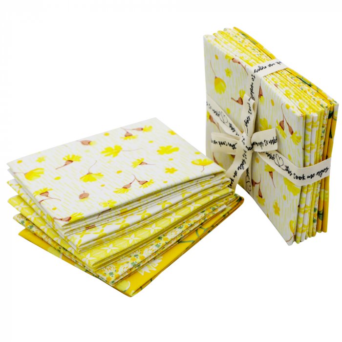 5 Fabrics 18 x 21 Inches Yellow Flower Fat Quarter Bundle