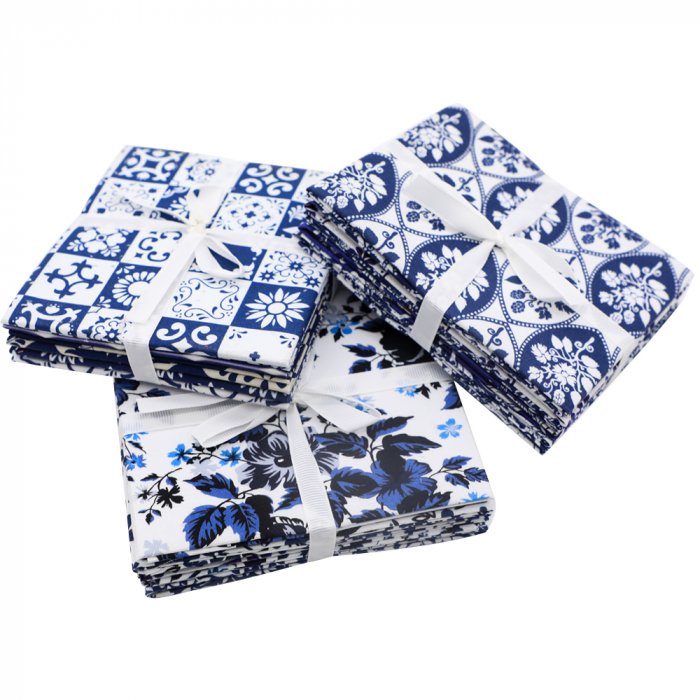 5PCS quilting fabric fat quarter bundles high quality digital printing fabric bundle blue and white porcelain series