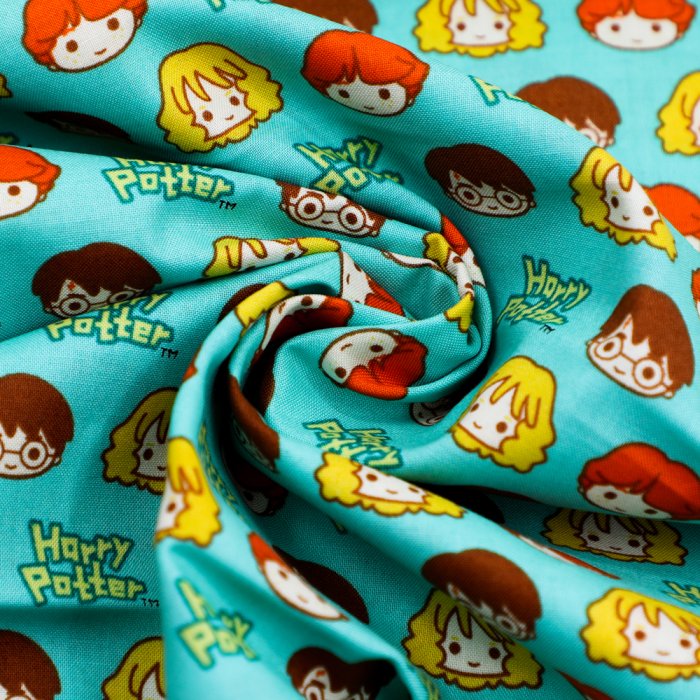 44'' Harry Potter Theme Quilting Fabric Bolt Harry Ron And Hermione On Cyan