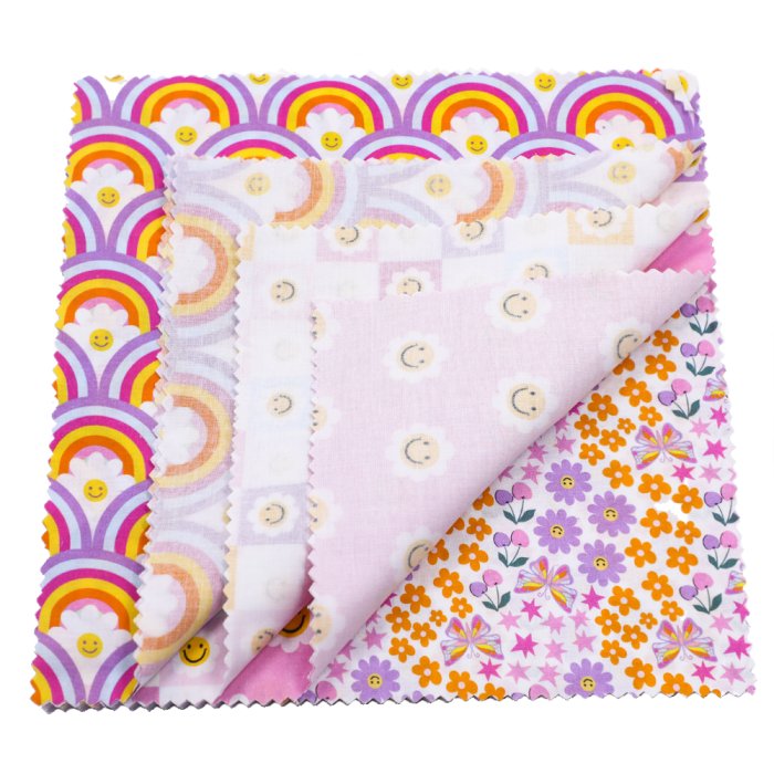 10'' x 10'' 145GSM 42 Pieces Layer Cake Cute Smile And Flowers Lovely Day Precut Fabrics For Quilting