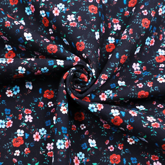 44'' Small Flowers On Black 100% Cotton Fabric Wholesale Digital Printed Cotton Fabric For Quilting